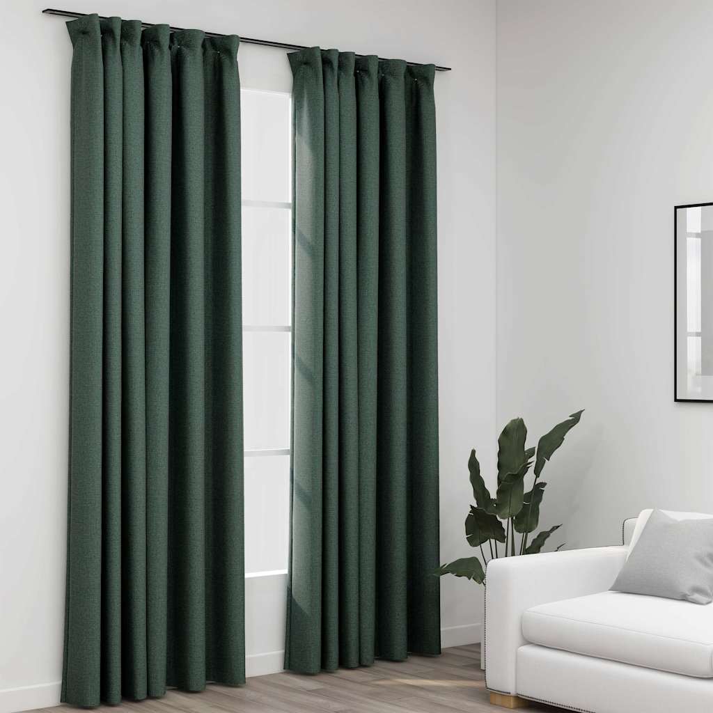 vidaXL Pellavamaiset pimennysverhot koukuilla 2 kpl vihreä 140x245 cm