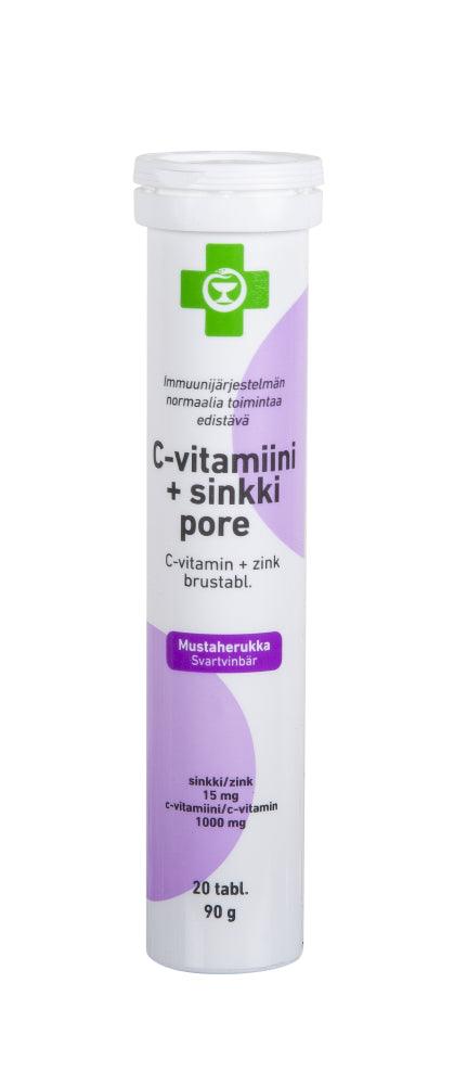 C-Vitamiini + Sinkki Poretabletti, Mustaherukka 20 tabl
