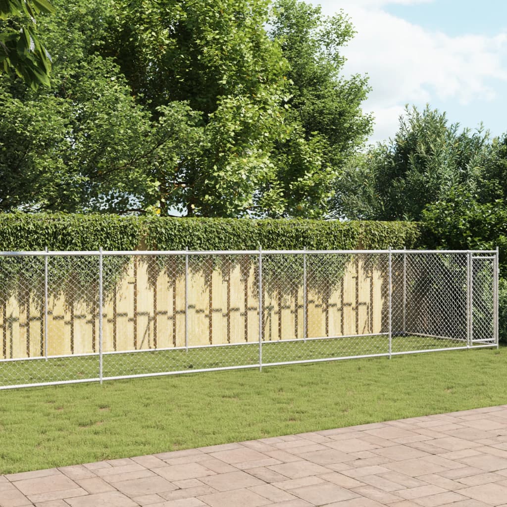 vidaXL Koiranhäkki ovella harmaa 10x2x1,5 m galvanoitu teräs