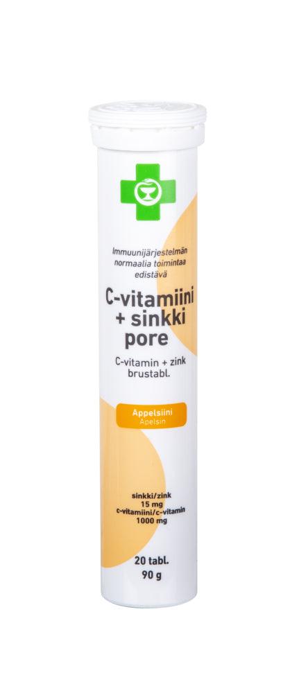 C-Vitamiini + Sinkki Poretabletti, Appelsiini 20 tabl